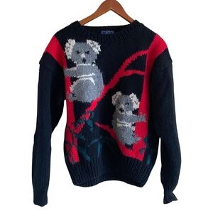 Y2K Woolrich Koala Bear Sweater Woman Medium Black Wool Retro Kidcore Quirky